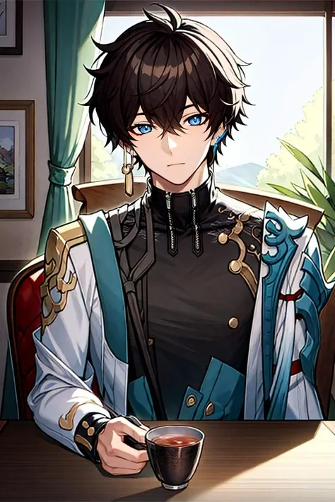 <lora:bengtie_danheng_v1.0:1>,danheng\(character\),black tea cup,drink tea,window,side face,table,chair,(1boy:1.5),solo,upper body,park,best quality,masterpiece,illustration,extremely detailed,CG,unity,8k wallpaper,Amazing,finely detail,masterpiece,best quality,official art,extremely detailed CG unity 8k wallpaper,absurdres,incredibly absurdres,ultra-detailed,highres,(pureerosface_v1:0.5),(ulzzang-6500-v1.1:0.5),