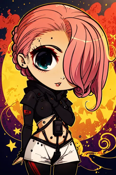 Highly detailed, High Quality, Masterpiece, beautiful, Mistral, <lora:Char_MGR_Mistral:0.8>, 1girl, solo, hair over one eye, ((chibi)), <lora:Style_Chibi:1>