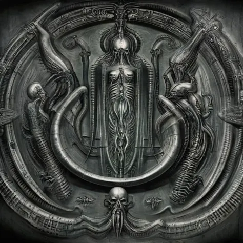 g1g3r,<lora:g1g3r:1.00>, sororoity sisters dared into being cultists. univeristy co-eds performing a successful ritual summoning of an erotic lovecraftian horror, inspired by Lovecraft, drawn by Giger, 2020s sorority basement, highly detailed, realistic, cute undergraduates (20 years old, perky breasts, college students, latex), occult summoning circle (chalk signs, occult symbols)