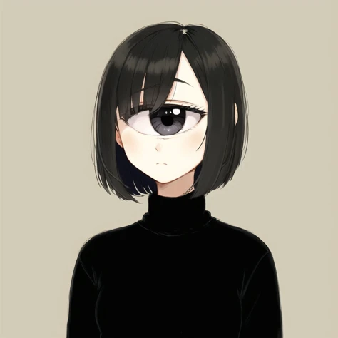 <lora:cyclops_retro_ham_avas_jun_rifl-08-02--rifl-09-01:1>,
cyclop,
masterpiece, best quality, 1girl, solo, black eyes, black hair, black sweater, bob cut, closed mouth, medium hair, simple background