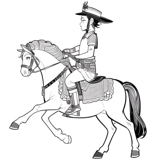 piying, piying ride a horse, line art, simple_background, weapon, white_background <lora:piying-000010:0.4> <lora:animeLineartStyle_v20Offset:0.5>
