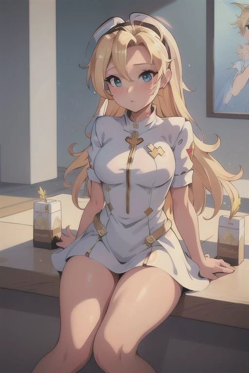(masterpiece, best quality, beautiful, 4k, clear), glamour cute style, blonde, thighs, mercy, angel