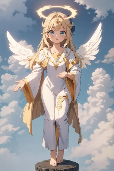 colorful, extremely detailed wallpaper,
1girl, looking at viewer,solo, <lora:PriestessV1.0:0.7> ,priestess,,praying, barefoot,
angel, (halo,ange halo), angel wings,collarbone, full body,ankle bow,flying, feathered wings,white wings,
(above clouds:1.2), Standing on clouds,(cloud:1.2),