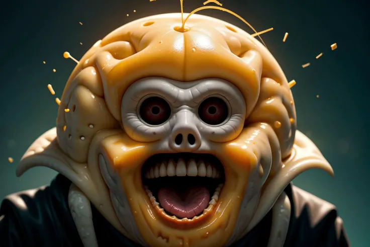 wide close up of cheesy undead wizard. cheese brain. conjuring cheese and cheese products. raw photo, high details, bright background by stalenhag and atey ghailan and dan mumford, natural colors, realistic texture, (masterpiece, best quality:1.4), (dynamic shot), <lora:pytorch_lora_weights:1>
