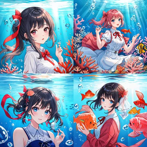 (masutepiece:1.2),(Best Quality:1.1),(Ultra-detailed:1.1),(Realistic:1.2),(Colorful:1.2),(Young girls:1.3),(Japanese:1.1),(Clothing samples:1.1),(Girls playing with goldfish scoop:1.3),(Colorful contact lenses:1.2),(FULL BODYSHOT:1.2),(Summer:1.1)