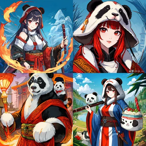 (masterpiece, best_quality, ultra-detailed:1.3), epic, illustration, welcoming,panda druid,
