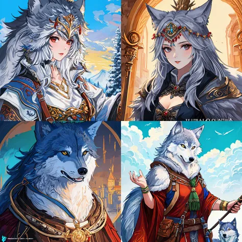 (masterpiece, best_quality, ultra-detailed:1.3), epic, illustration, welcoming,wolf druid,
