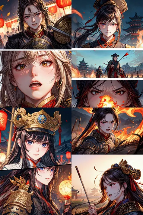 intricate details,masterpiece,8k,highres,best quality,highest texture,realistic,nature light,perfect shadow,clear detailed face,
<lora:add_detail:0.9>, <lora:Xiaorenshu_v20:0.1>,
ancient china, three kingdom of romance, historical battlefield,landscape,field,strong wind,empty,
Cao Cao's armored cavalry crushed the defending soldiers of Wuchao's base at night and burned Yuan Shao's provisions,
everyone alarm,holding weapon,massacre \(Violent and bloody,limbs everywhere,Strewn with dead bodies and ruins\),
(((all faces must be different, use all spectre of your different emotions from happiness to anger, do what you want and how you want))).