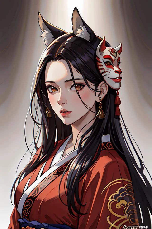 a photorealistic dramatic fantasy render of a beautiful woman scarlet johanson wearing a beautiful intricately detailed japanese monkey kitsune mask and clasical japanese kimono by wlop, artgerm, greg rutkowski, alphonse mucha, epic, beautiful dynamic dramatic dark moody lighting, shadows, cinematic atmosphere, artstation, concept design art, octane render, 8 k