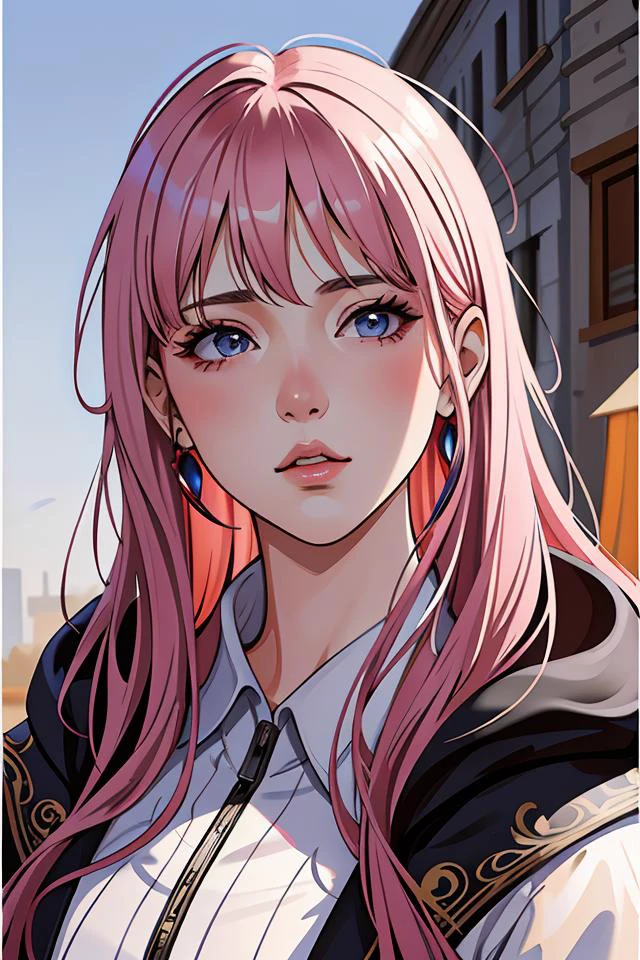 Stern girl with pink bubblegum hair, Mark Edward Fischbach, intricate, highly detailed, digital painting, artstation, concept art, smooth, sharp focus, illustration, Unreal Engine 5, 8K, art by artgerm and greg rutkowski and Martine Johanna