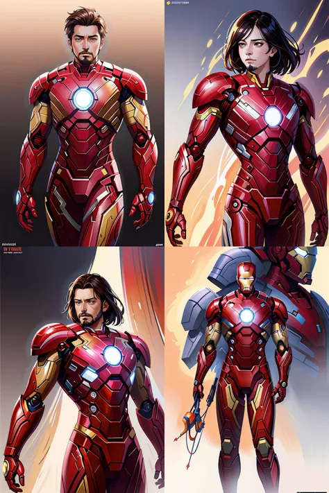 Iron Man, highly detailed, digital painting, artstation, standing, facing camera, concept art, smooth, sharp focus, illustration, art by artgerm and alphonse mucha, high definition digital art, dramatic lighting, in the style of ilya kuvshinov and Ross tran