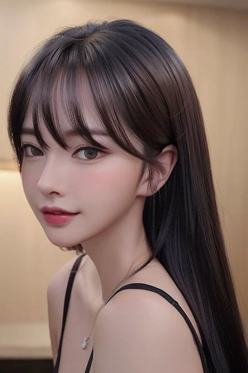 <lora:sonmng_chilloutmix_NiPrunedFp16Fix_75it_28pic:0.7>professional detailed photo of sonmng with straight brown hair,  night time,
(best quality, masterpiece:1.2), photorealistic,(cinematic composition:1.3), ultra high res, cinematic lighting, Exquisite details and textures, professional lighting, photon mapping, radiosity, physically-based rendering, indoor, hair clip, 
27 year woman, 
1 girl, beautiful detailed sky, bedroom, night, (nose blush), ([smile::0.8]:1.1), (closed mouth) small breasts, beautiful detailed eyes:1.3, (bright red stylish slim unbuttoned v neck slim fit short blouse with ribbons), night, wet, rain, floating hair , photoshoot, (halfbody:1.2), (slim waist:1.2), side view, (silver trimmed black dress:1.3), luxurious purse, side pose, cleavage, closed lips, closed mouth, look over shoulder,
