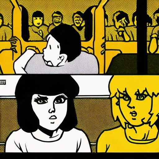 iede, godzilla, metro, halftone, simple_background, white_background, yellow_theme <lora:iede_tsurainichijou:1>
