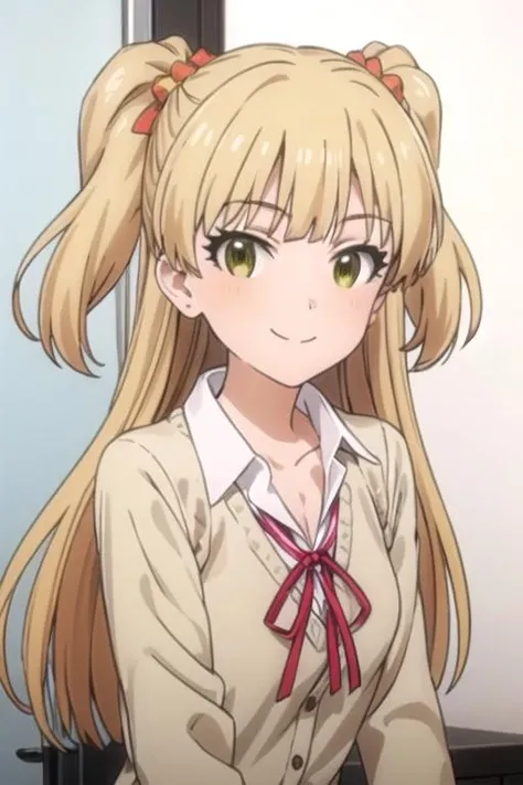 (((pixel-perfect, detail-perfect))), solo, 1girl, <lora:rika-idolmaster-01:0.8>, rika jougasaki, school uniform, ribbon, smile, looking at viewer