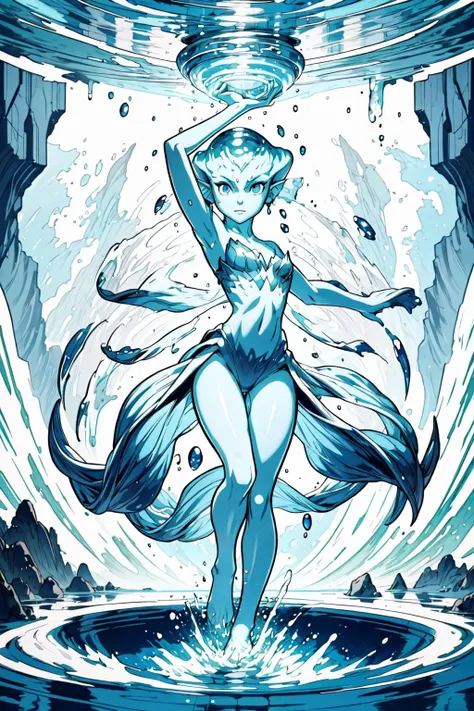 Beautiful Alluring female water elemental, Fantasy Theme, water Skin, water hair, skin wet, body made of water, droplets, swirling water hair, water for hair, water for skin, Inside A forest lake with bioluminecent water, Barely Clothed, Beautiful D&D Character Portrait, Beautiful Fantasy, Detailed, Digital Art, Extreme Detail, Polished, Beautiful, Hyperdetailed, Intricate, Elaborate, Meticulous, Anime Character, Detailed, Anime Face, Sharp Focus, Unreal Engine, 3d Rendered, Volumetric Lighting, Reflections, Glossy, Digital Illustration, Sensual Pose, Suggestive Pose, Full Body Shot, Lewd naked,  naked, perky breasts, vissible nipples, puffy , anatomically correct 💖❤💕💋❣