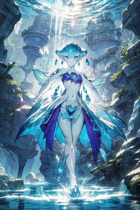 1girl, solo, full body, dynamic pose, <lora:Ruto_Zelda:0.8>, Ruto_Zelda, underground lake, <lora:add_detail:0.7>, detailed face, detailed eyes, <lora:Concept - Hydromancer:0.1> hydr0mancer, hydrokinesis, splashing, <lora:tachi-e:1> white background, full body,