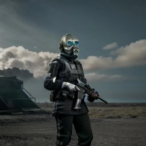 <lora:metrocop-10:1>, metrocop, mask, gas mask, realistic, photorealistic, military, female, weapon, uncensored, photorealistic, 4k, picture, submachine gun, blue eyes