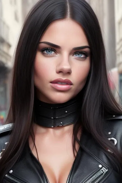 adrianalima, in shattered industrial atmosphere, post apocalyptic ruined city, black tattered shirt, high detail, black colors,( cyberpunk), detailed eyes, hdr, 8k, ultra realistic, belly, (skulls on the ground), (small chest), black leather jacket, (beautiful detailed eyes), (detailedlight), ((intricate detail)), (highres), rubin-like dark red eyes, plump lips, small nose, thick eyebrows, almond-shaped eyes, detailed background, ((illustration)), (((masterpiece))), ((best quality)), (High resolution), (multi-colored hair), skin complexities, high quality, highres, absurdres, real life, (detailed face:1.2)