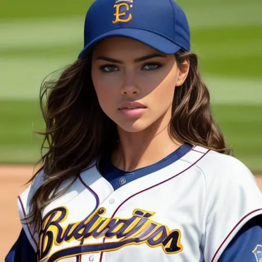 RAW photo, (high detailed skin:1.2), 8k uhd, dslr, soft lighting, high quality, film grain, Fujifilm XT3, High resolution, detailed, sharp picture, hyper realistic photo, cinematic movie quality, hyper realistic photograph, detailed face,
Adriana lima, messy hair, a (portrait:1.2) of full body a cute woman as a baseball player, full uniform, slender face