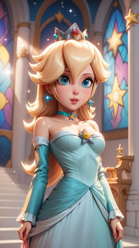 score_9,score_8_up,score_7_up,score_6_up,score_5_up,score_4_up BREAK <lora:Princess_Peach_Shiny_Style_V2:0.9>,skinny,choker,medium breasts,detached sleeves,castle,indoors,shiny skin,bokeh,bloom,indoors,light particles,princess rosalina,castle,space,<lora:DonM1nn3rB34utyXL-pony-000005:0.8>,DonM1nn3rB34utyXL,magical,whimsical,fairytale,fantasy,