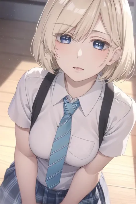 niinasugawara, <lora:niina sugawara s1-lora-nochekaiser:1>,
niina sugawara, short hair, blue eyes, blonde hair,
BREAK skirt, shirt, school uniform, white shirt, short sleeves, necktie, striped, collared shirt, shirt tucked in, striped necktie,
BREAK indoors, classroom,
BREAK looking at viewer, (cowboy shot:1.5),
BREAK <lyco:GoodHands-beta2:1>, (masterpiece:1.2), best quality, high resolution, unity 8k wallpaper, (illustration:0.8), (beautiful detailed eyes:1.6), extremely detailed face, perfect lighting, extremely detailed CG, (perfect hands, perfect anatomy),