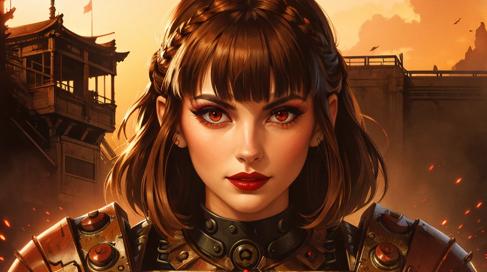 <lora:Makoto:0.75> photo-of-Niijima-Makoto-\(Persona-5\)-(brilliant-red-eyes:1.2)-(short-brown-hair-in-a-crown-braid-with-bangs)-Japanese-seductive-smirk-pink-lipstick BREAK front-view-face-portrait-stylish-sensual-professional-high-contrast-detailed-detailed-skin-film-grain-high-quality-warm-colors-colorful <lora:add_detail_v5:0.8> <lora:FujiVelvia50:0.35> <lora:color_temperature_slider_v1:1> OverallDetail <lora:Volumetric Lighting_20230531200634:0.2> volumetric-lighting-backlight-rim-light <lora:epi_noiseoffset2:0.25> sketches-by-Frank-Frazetta BREAK portrait solo upper-body looking-up detailed-background detailed-face (warhammer-40k-theme:1.1) rust-warrior rusty-armor rusted-metal (rusty:1.05) brown-rust corroded grungy dented machinery dynamic-pose factory-in-background low-light shadows cinematic-atmosphere