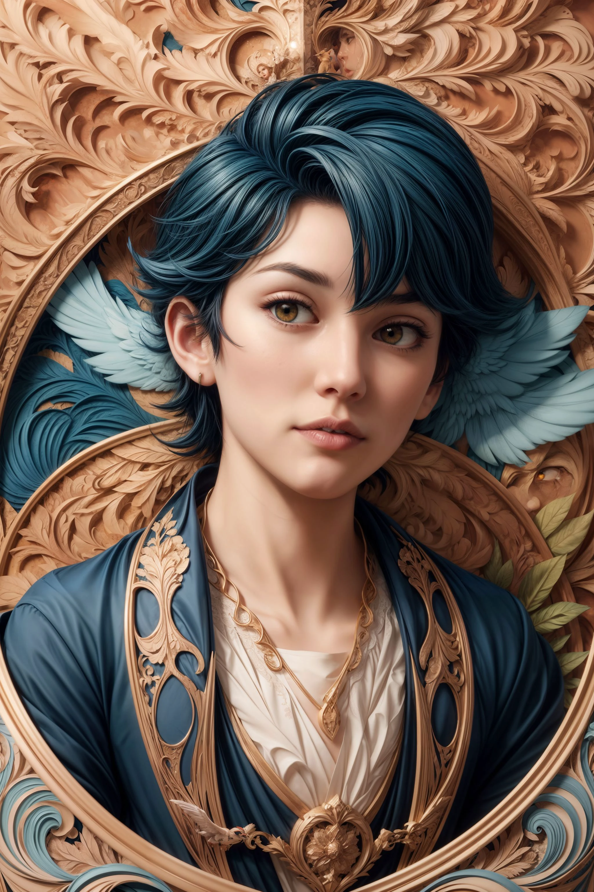 Ultra Wide Lens of a Jay, Ghastly, in focus, Detailed illustration, Romantic, stylized by gil elvgen, greg manchess and mucha <lora:add_detail:1> <lora:papper:0.6>