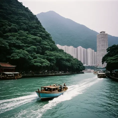 cinematic film still of <lora:Hong Kong action cinema style:1>
In the 1980's In Hong Kong China a boat is sailing in the water near a city,outdoors,water,tree,no humans,ground vehicle,building,scenery,motor vehicle,city,car,cityscape,watercraft,bridge,boat,real world location,Asian,cinematic,action-themed,violence,aim,aiming,pointing,Kodak,Film style,movie style,film grain,film contrast,action packed,serious,stunt,Hong Kong action cinema style,Asian,cinematic,action-themed,violence,aim,aiming,pointing,Kodak,Film style,movie style,film grain,film contrast,action packed,serious,stunt,Hong Kong action cinema style, shallow depth of field, vignette, highly detailed, high budget, bokeh, cinemascope, moody, epic, gorgeous, film grain, grainy