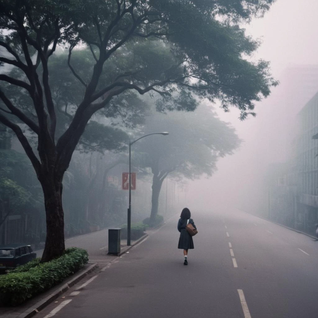 cinematic film still of <lora:Hong Kong action cinema style:1>
<lora:Kodak Motion Picture Film Style v4:0.3>
In the 1980's High angle from above,In Hong Kong China a woman walking down a street in the fog alone,1girl,solo,long hair,skirt,black hair,school uniform,standing,outdoors,socks,bag,from behind,tree,plant,building,instrument,scenery,city,guitar,facing away,road,lamppost,street,road sign,instrument case,guitar case,Asian,cinematic,action-themed,violence,aim,aiming,pointing,Kodak,Film style,movie style,film grain,film contrast,action packed,serious,stunt,Hong Kong action cinema style,Asian,cinematic,action-themed,violence,aim,aiming,pointing,Kodak,Film style,movie style,film grain,film contrast,action packed,serious,stunt,Hong Kong action cinema style, shallow depth of field, vignette, highly detailed, high budget, bokeh, cinemascope, moody, epic, gorgeous, film grain, grainy