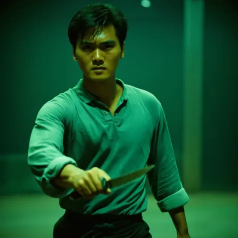 cinematic film still of  <lora:Hong Kong action cinema style:1>
In the 1980's In Hong Kong China a man holding a knife in his hand,solo,long sleeves,1boy,holding,male focus,blurry,feet,toes,depth of field,soles,knife,close-up,realistic,holding knife,foot focus,dirty,dirty feet,Asian,cinematic,action-themed,violence,aim,aiming,pointing,Kodak,Film style,movie style,film grain,film contrast,action packed,serious,stunt,Hong Kong action cinema style,Asian,cinematic,action-themed,violence,aim,aiming,pointing,Kodak,Film style,movie style,film grain,film contrast,action packed,serious,stunt,Hong Kong action cinema style, shallow depth of field, vignette, highly detailed, high budget, bokeh, cinemascope, moody, epic, gorgeous, film grain, grainy