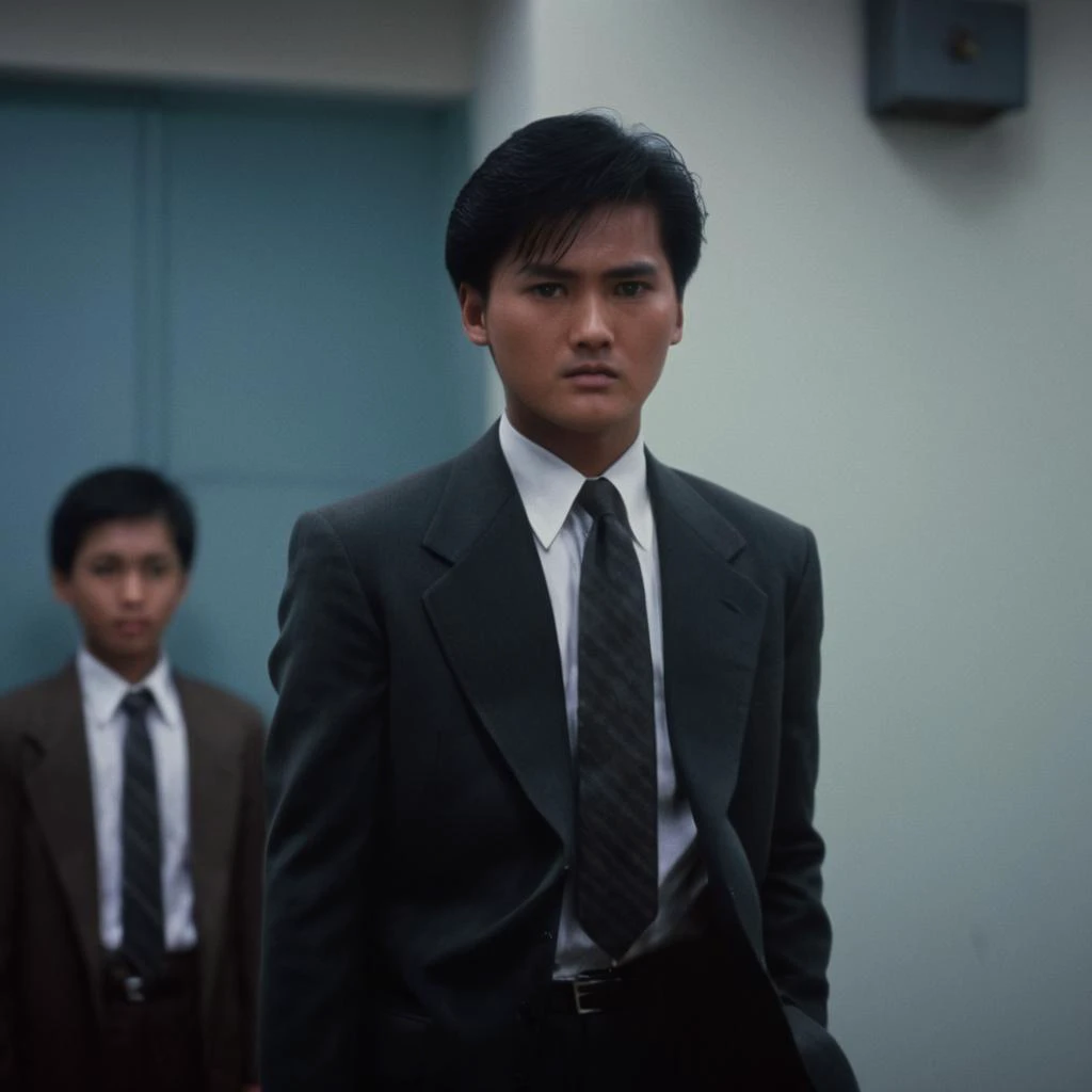 cinematic film still of  <lora:Hong Kong action cinema style:1>
 <lora:Kodak Motion Picture Film Style v4:0.3>
In the 1980's In Hong Kong China a cute man in a suit and tie standing in a room,shirt,black hair,1boy,closed mouth,jacket,male focus,multiple boys,solo focus,blurry,blurry background,formal,suit,letterboxed,portrait,6+boys,realistic,crowd,Asian,cinematic,action-themed,violence,aim,aiming,pointing,Kodak,Film style,movie style,film grain,film contrast,action packed,serious,stunt,Hong Kong action cinema style,Asian,cinematic,action-themed,violence,aim,aiming,pointing,Kodak,Film style,movie style,film grain,film contrast,action packed,serious,stunt,Hong Kong action cinema style, shallow depth of field, vignette, highly detailed, high budget, bokeh, cinemascope, moody, epic, gorgeous, film grain, grainy