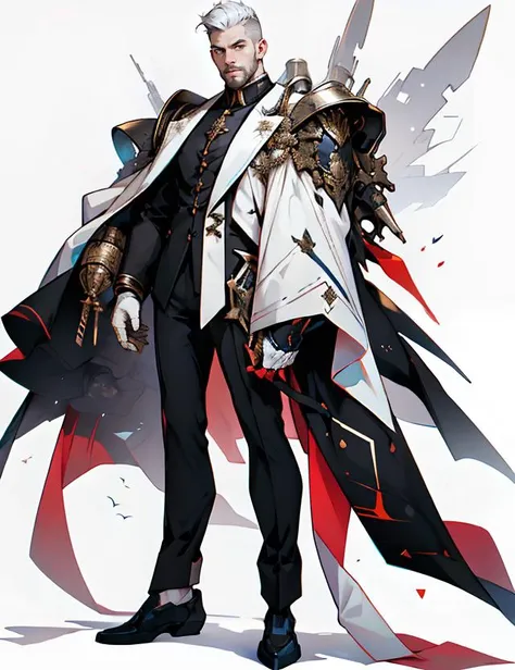 full body and head. handsome manly man, best quality, color scheme red , white background,  <lora:v1.0cat ear_20230619180308-000010:0.75>