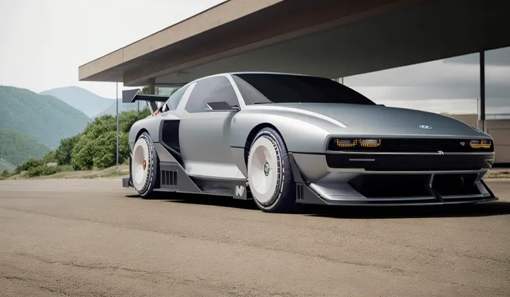 ((masterpiece,best quality)), nv74 car, with (concept rims), on old gas station, no humans, ultra-detailed, 4k, highres, cinematic, <lora:nv74:1>