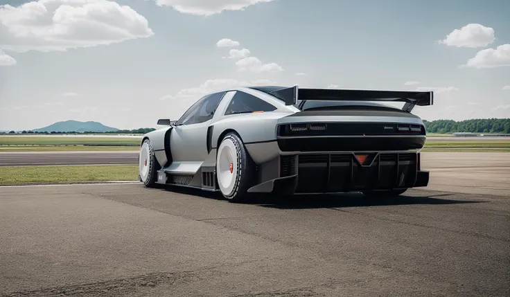 ((masterpiece,best quality)), nv74 car, with (concept rims), parked on a airport runway, no humans, ultra-detailed, 4k, highres, cinematic, <lora:nv74:1>