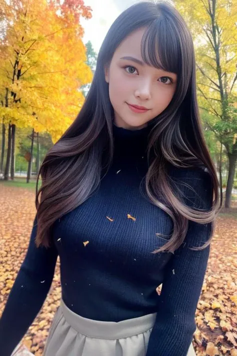 1girl,(wearing autumn clothes:1.2),(RAW photo, best quality), (realistic, photo-realistic:1.4), masterpiece, an extremely delicate and beautiful, extremely detailed, 2k wallpaper, Amazing, finely detail, extremely detailed CG unity 8k wallpaper, ultra-detailed, highres, soft light, beautiful detailed girl, extremely detailed eyes and face, beautiful detailed nose, beautiful detailed eyes,cinematic lighting,autumn scenery,(morning light),perfect anatomy,slender body,smiling <lora:kofan_lora:0.7>