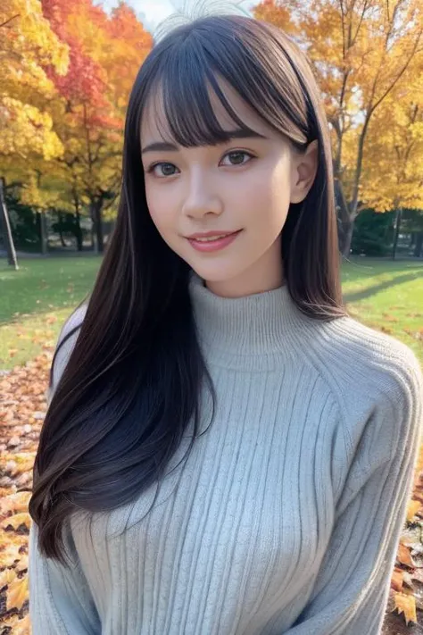 1girl,(wearing autumn clothes:1.2),(RAW photo, best quality), (realistic, photo-realistic:1.4), masterpiece, an extremely delicate and beautiful, extremely detailed, 2k wallpaper, Amazing, finely detail, extremely detailed CG unity 8k wallpaper, ultra-detailed, highres, soft light, beautiful detailed girl, extremely detailed eyes and face, beautiful detailed nose, beautiful detailed eyes,cinematic lighting,autumn scenery,(morning light),perfect anatomy,slender body,smiling  <lora:kofan_lora:0.7>