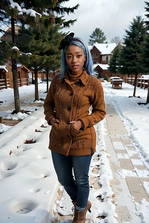 chiomaumeala, a woman wearing winter clothes in snow <lora:chiomaumeala:1>