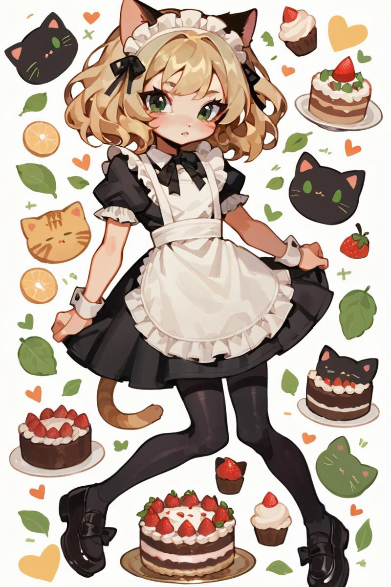 source_anime, (score_9,score_8_up,score_7_up,score_6_up,score_5_up,score_4_up)
1girl, cute catgirl, cat years, blonde hair, green eyes, maid outfit, cake, black leggings, black shoes,
<lora:Lunas-Fizzeru-SDXL-A1:0.8>
<lora:age_slider_v4:-3>