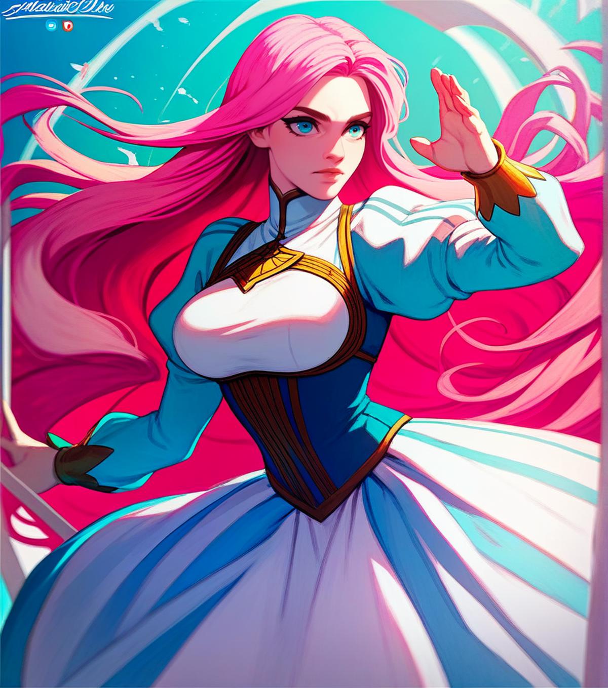 A close up of a woman with pink hair and a dress - SeaArt AI