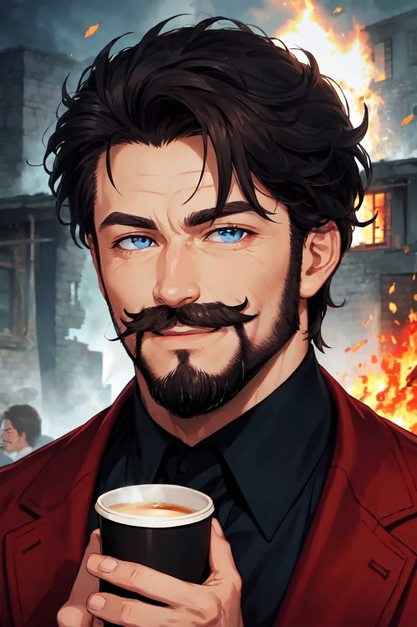 detailed face, detailed eyes, official art, HoldingACupofCoffee EasyMalePortrait ThisisNotFine