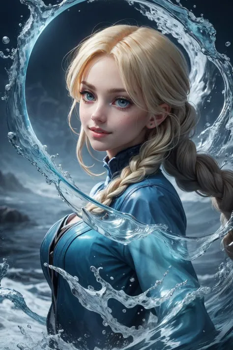 (masterpiece, best quality), photorealistic rendering, colorful paint style, <lora:add_detail_v5:1>, <lora:anime3d:0.75>, <lora:3DMM_V12:0.25>, 3DMM,
1 girl, adult (elven:0.7) woman, ruby eyes, blonde braided hairstyle,
Style-GravityMagic, solo, (full body:0.6), looking at viewer, detailed background, detailed face, (<lora:MagicalCircle_Sora:0.7>, circle, magical circle theme:1.1), elemental water wizard, swirling water, <lora:waterVFX:0.4> whirlwind of water, fantasy wizard clothes, floating particles, smiling, magical glowing, water, drops of water, vapor, lake in background, blue tones, cliffs, backlighting, ethereal atmosphere,