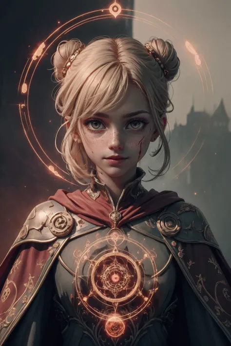 (masterpiece, best quality), photorealistic rendering,  abstract and colorful paint style, <lora:add_detail_v5:1>, <lora:anime3d:0.75>, <lora:3DMM_V12:0.25>, 3DMM,
1 girl, adult [russian:japanese:0.3] woman, freckles, grey eyes, dark blonde bun hair,
 portrait, looking down, solo, (full body:0.6), detailed background, detailed face, (<lora:GlyphTech:0.5>, symbols, scifi,   glyphtech theme:1.1), eyes ablaze with evil power, pale complexion,  cursed blood mage, scarlet spellcaster clothes, cape,  casting spell, smirk, red magical symbols floating in the air,  crimson color scheme, hemomancy, blood spatters, blood swirls in background, ethereal red energy, shadows, symmetrical composition, cinematic atmosphere,