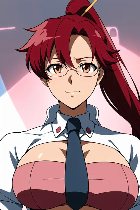 Simple White Background,
necktie, puffy sleeves,sweater, long sleeves,White and pink Shirt,
<lora:Yoko_littner_GurrenLagann-KK77-V1:0.7>,yoko littner,glasses,teacher,
bangs, brown eyes,hair between eyes, hair ornament, hair stick, high ponytail,ponytail, red hair,
<lora:Mariana_Luciano_NON_VIRGIN-KK77-V1:0.3>,<lora:more_details:0.1>,
1 girl, 20yo,Young female,Beautiful Finger,Beautiful long legs,Beautiful body,Beautiful Nose,Beautiful character design, perfect eyes, perfect face,expressive eyes,perfect balance,
looking at viewer,(Focus on her face),closed mouth, (innocent_big_eyes:1.0),Light_Smile,
official art,extremely detailed CG unity 8k wallpaper, perfect lighting,Colorful, Bright_Front_face_Lighting,shiny skin, 
(masterpiece:1.0),(best_quality:1.0), ultra high res,4K,ultra-detailed,
photography, 8K, HDR, highres, absurdres:1.2, Kodak portra 400, film grain, blurry background, bokeh:1.2, lens flare, (vibrant_color:1.2),professional photograph, 
(Beautiful,large_Breasts:1.4), (beautiful_face:1.5),(narrow_waist),