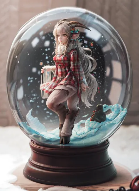 ((best quality)), ((highly detailed)), masterpiece, absurdres, detailed face, beautiful face, (detailed eyes, deep eyes), (1girl), mirror, reflection, <lora:snow_globe:.9>, snow_globe, in container, <lora:hairdetailer:1>, <lora:aiomonstergirls_loraLocon:.7>, <lora:satyr_cpt_v01:.9>, satyrcpt, (satyr), grey hair, brown eyes, horns, animal ears, (goat horns), (goat legs), <lora:hoovedlegs:1>, hooved legs, (furry legs), hooves, medium breasts, layered dress, (inside, at a hospital)