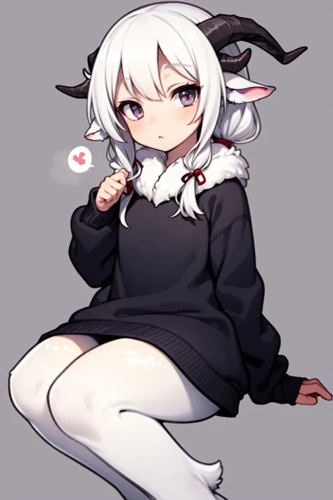 satyrcpt, satyr, goat_horns, legfur, animal ears, solo, 1girl, white hair, short twintails, silver eyes, no light <lora:satyr_cpt_v01:1>