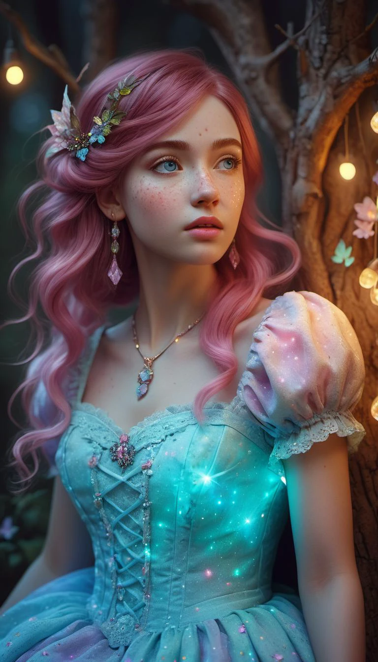 <lora:1980s_Fantasy_Style_SDXL:0.35> shabby chic dreamy glowums pastel woodland freckled fairygirl swirling magical fairytale abstract artstation (in the style of Jessica Drossin), realistic, subsurface scattering, ultra hd, 4k, high def, Photorealistic, Hyperrealistic, Hyper detailed, analog style, realistic, masterpiece, best quality, ultra realistic, 8k, Intricate, High Detail, film photography, soft lighting, heavy shadow