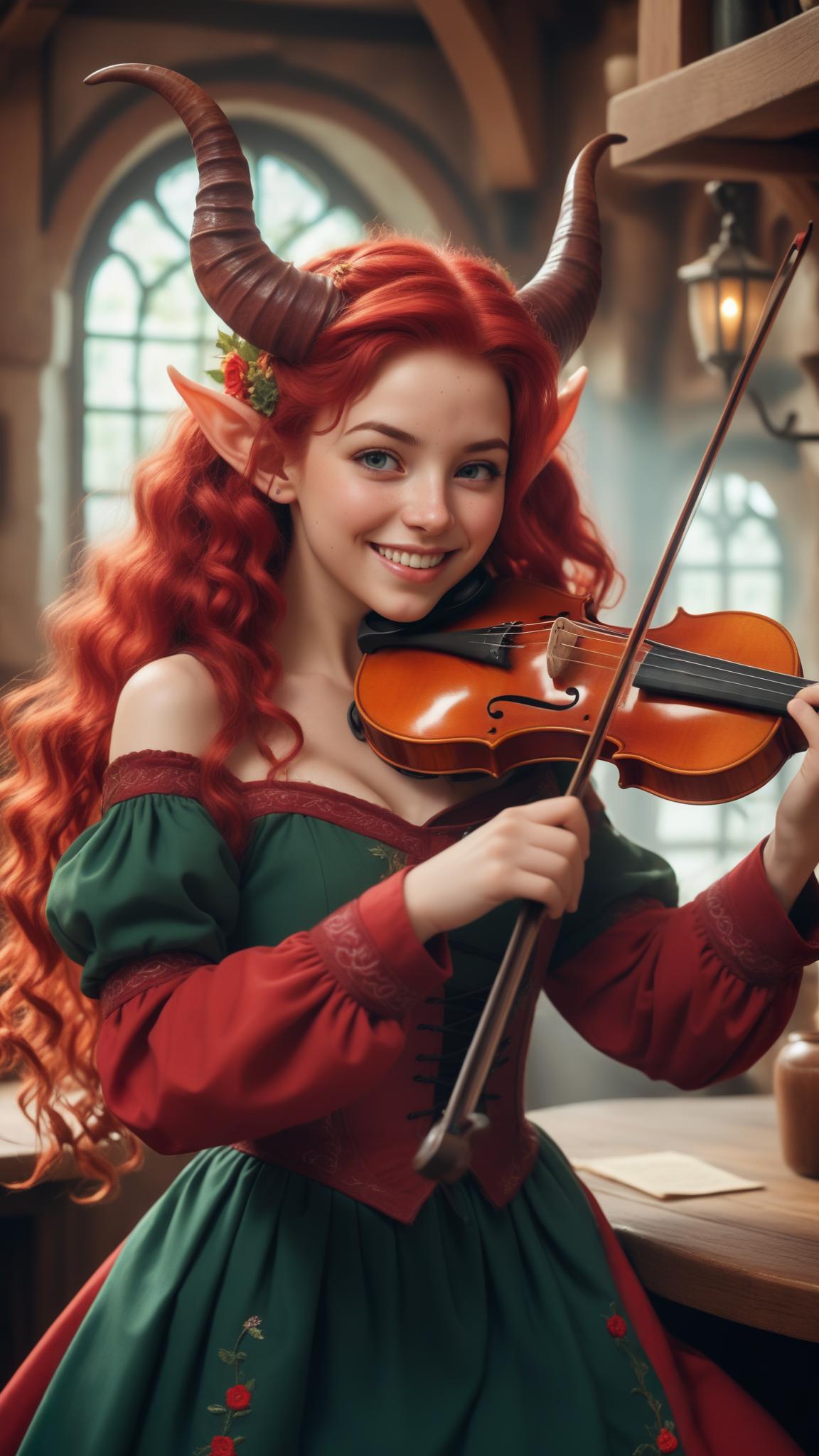 A close up of a woman in a dress playing a violin - SeaArt AI