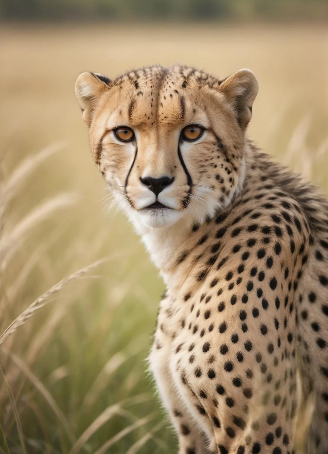 Cheetah, film texture, background grassland, photography texture, close lens, HD,8K, ultra high definition