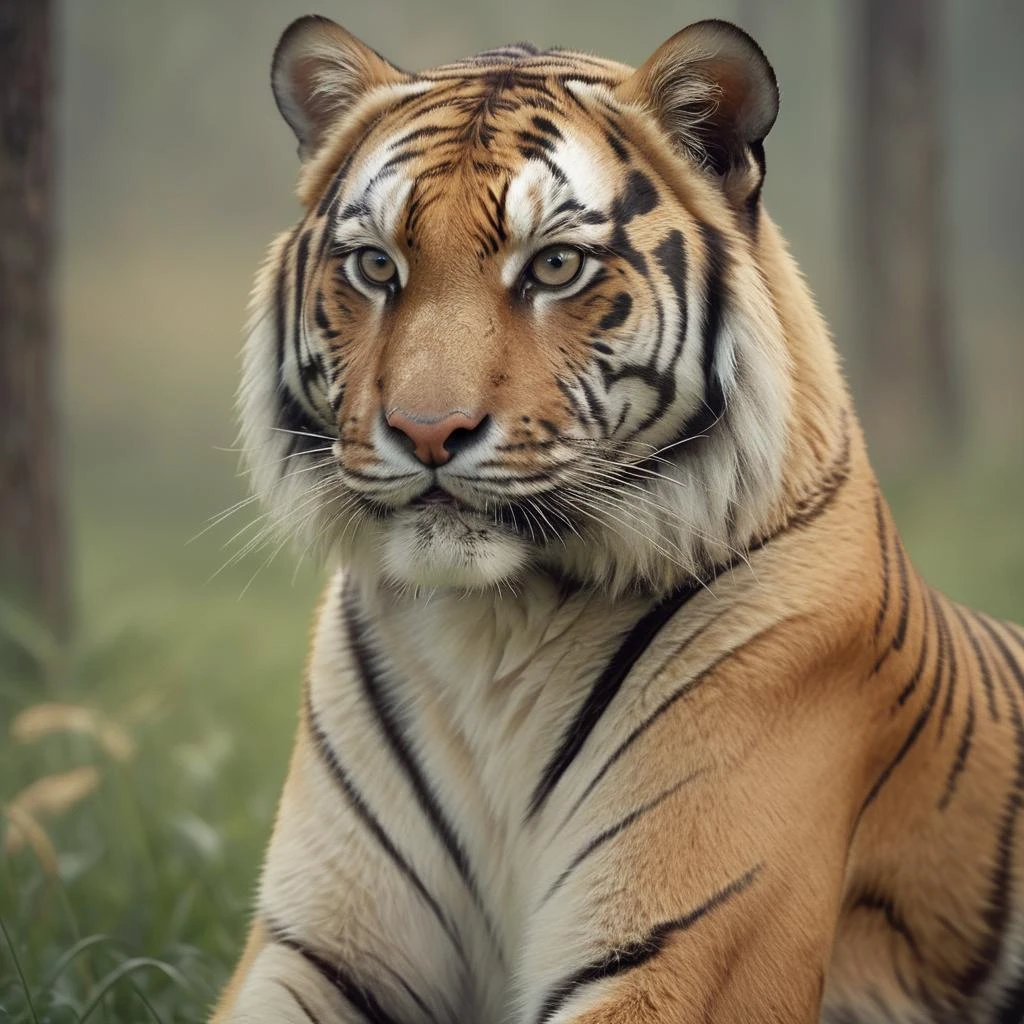 tiger, realistic, HD, HD, background prairie, close shot, film texture, photographic texture