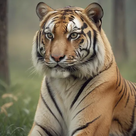 tiger, realistic, HD, HD, background prairie, close shot, film texture, photographic texture